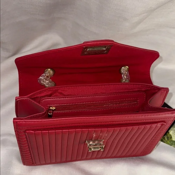 Badgley Mischka Vegan Leather Red Quilted Shoulder Bag - Picture 8 of 14